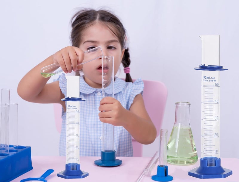 KIGITIK 2Pcs 50ml Graduated Cylinder, Thick Glass Measuring Cylinder, with Anti-Falling Plastic Base and Bumper Guards, for Science Laboratory Measuring Liquid, Bring 2 Brushes and 2 droppers - Image 5
